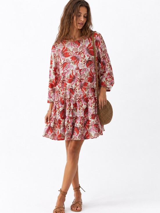 Zara Dresses & Skirts - Women's ZARA Floral Tiered Mini Dress M Red Pink